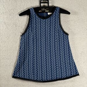 9-h15 StCL Anthropologie‎ Sleeveless Knit Blouse Women’s Size S Navy Blue Fringe